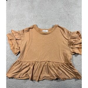 Fairycore Alterd State Ruffle Trim Tunic Top, Orange Distressed, Cottagecore XS